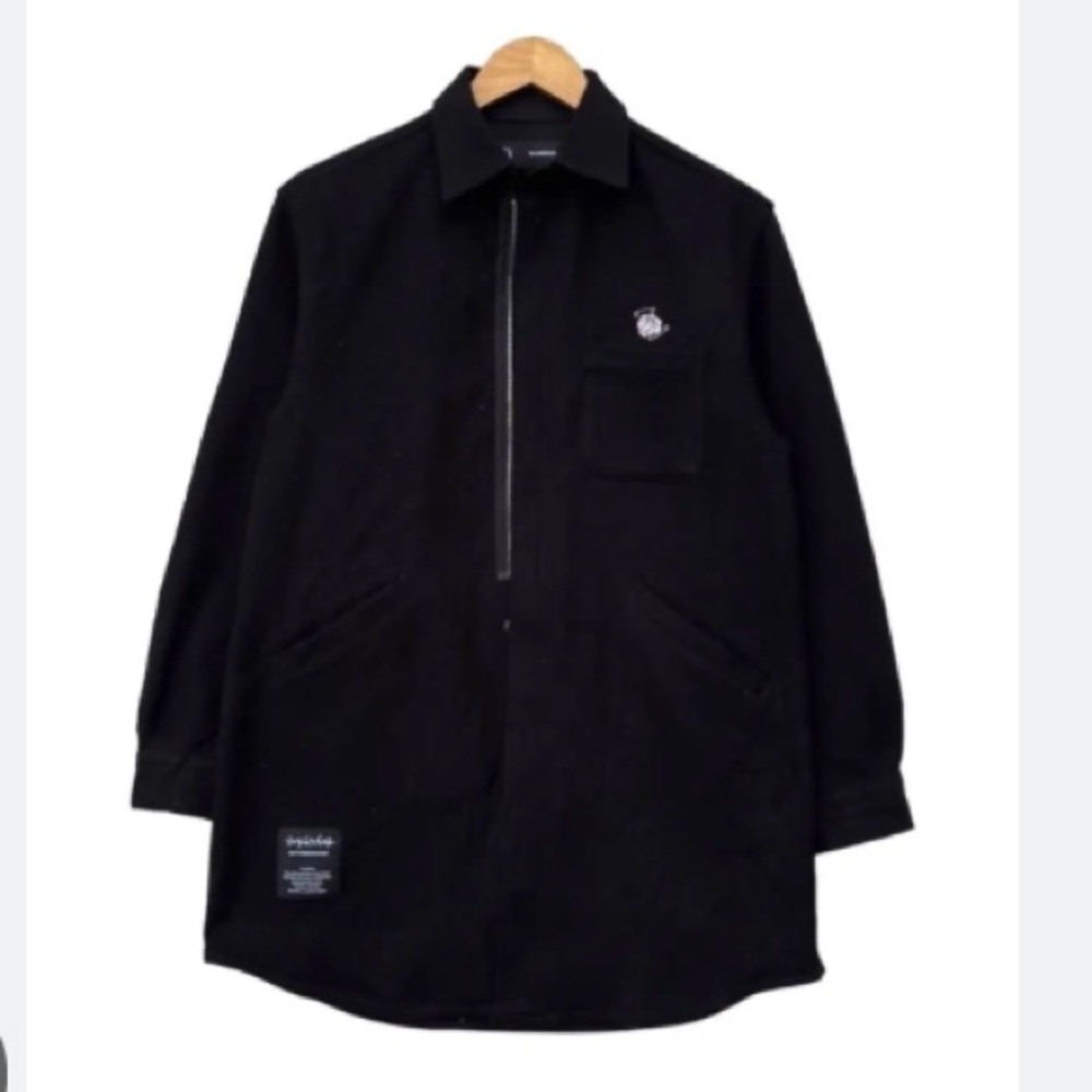 GU X Undercover Black Knit Melton Long Shirt Rose Jacket Sz S Winter Streetwear